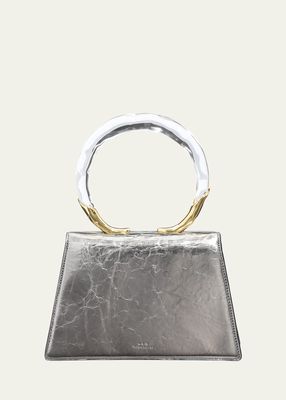 Quad Cracked Metallic Ring Top-Handle Bag
