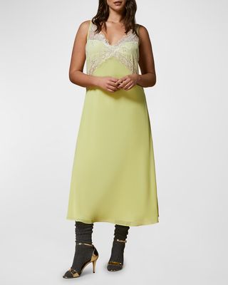 Quasari Sleeveless Lace & Georgette Midi Dress