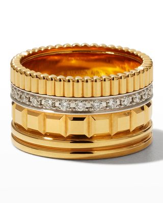 Quatre 18K Yellow Gold Ring with Diamonds, Size 53