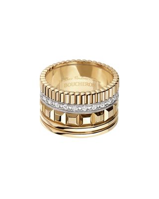 Quatre 18K Yellow Gold Ring with Diamonds, Size 54