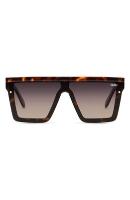 Quay Australia Hindsight 51mm Gradient Polarized Flat Top Shield Sunglasses in Tort Gold/Smoke Polarized