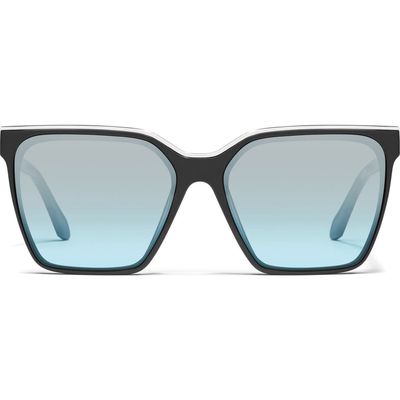 Quay Australia Level Up 55mm Square Sunglasses in Black/silver Turquoise Flash 