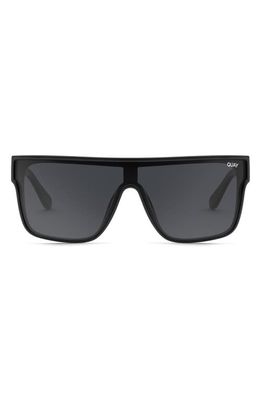 Quay Australia Nightfall 50mm Polarized Small Shield Sunglasses in Black/Black Polarized