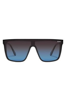 Quay Australia Nightfall Extra Large Polarized Shield Sunglasses in Black/Black Blue Polarized