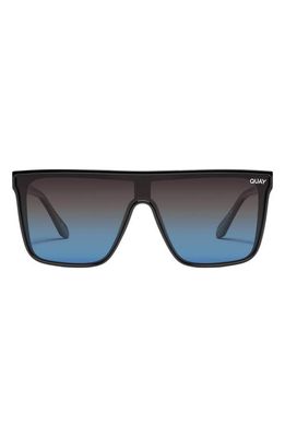 Quay Australia Nightfall Polarized Shield Sunglasses in Black Blue Mirror Polarized