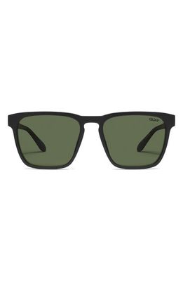 Quay Australia Unplugged 45mm Polarized Square Sunglasses in Matte Black /Green Polarized 