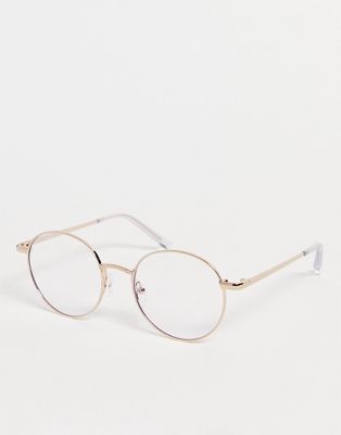 Quay I See You blue light round glasses in gold