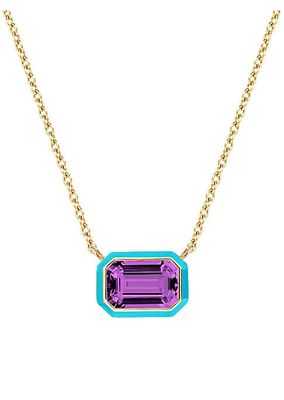 Queen 18K Yellow Gold, Amethyst, & Enamel Pendant Necklace