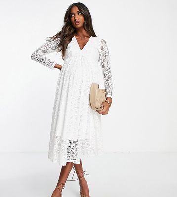 Queen Bee maternity lace dress in white