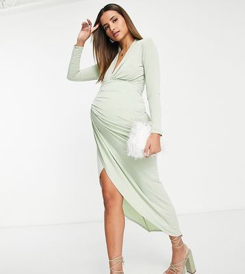 Queen Bee maternity wrap body-conscious dress in green