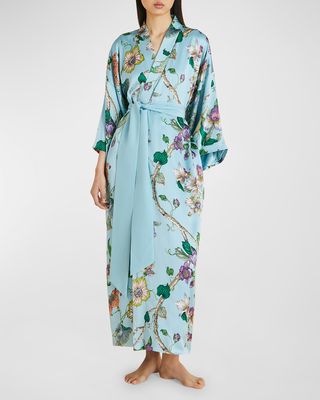 Queenie Floral-Print Silk Kimono Robe