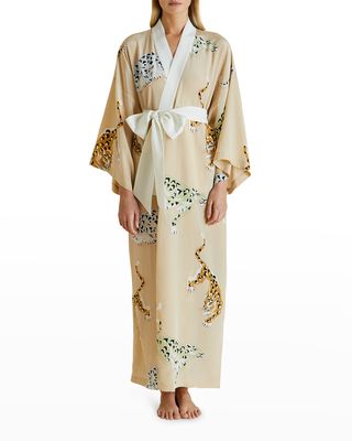 Queenie Silk Animal-Print Robe