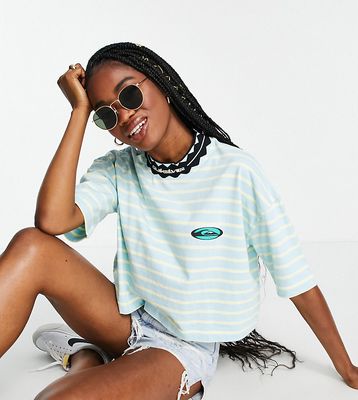 Quiksilver 90's striped cropped t-shirt in blue Exclusive at ASOS