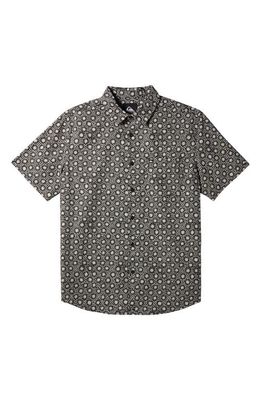 Quiksilver Apero Frond Print Short Sleeve Organic Cotton Button-Up Shirt in Urchin- Black 