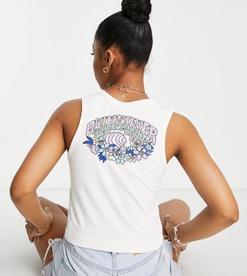 Quiksilver Back Print high neck tank top in cream Exclusive at ASOS-White