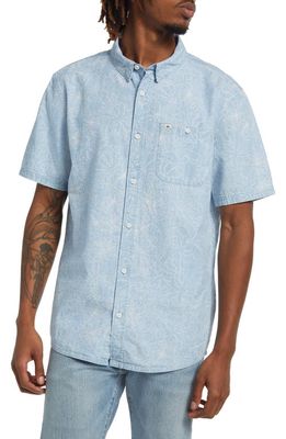 Quiksilver Collaborative Project Regular Fit Floral Short Sleeve Cotton Button-Up Shirt in Celestial Blue