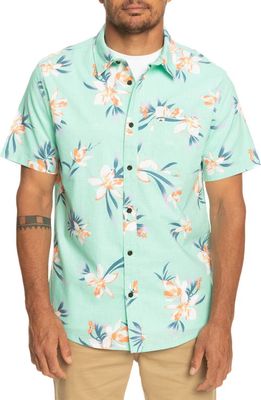 Quiksilver Holidazed Floral Short Sleeve Organic Cotton Button-Up Shirt in Beach Glass
