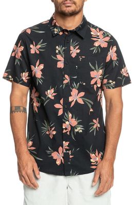 Quiksilver Holidazed Floral Short Sleeve Organic Cotton Button-Up Shirt in Black