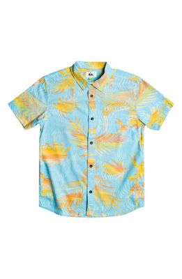 Quiksilver Kids' Frond Print Short Sleeve Organic Cotton Button-Up Shirt in Sky Blue