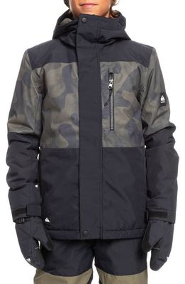 Quiksilver Kids' Mission Print Colorblock Waterproof Recycled Polyester Jacket in Camo Power