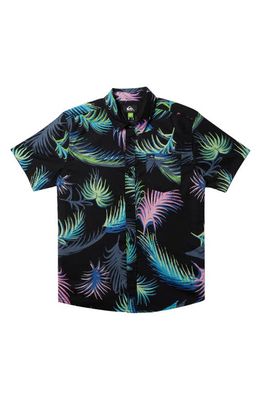 Quiksilver Kids' Tropical Glitch Short Sleeve Stretch Organic Cotton Button-Up Shirt in Black Tropic