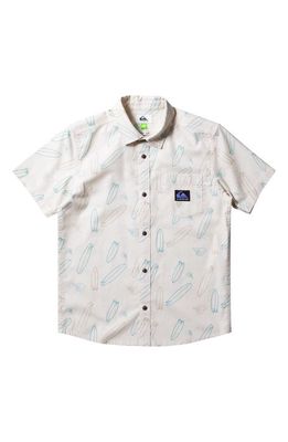 Quiksilver Kids' Where is My Board Short Sleeve Organic Cotton Button-Up Shirt in Birch