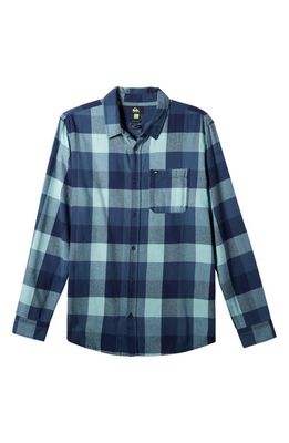 Quiksilver Motherfly Buffalo Check Button-Up Organic Cotton Flannel Shirt in Pastel Turquoise