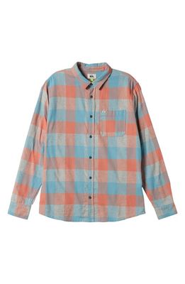 Quiksilver Motherfly Buffalo Check Button-Up Organic Cotton Flannel Shirt in Reef Waters
