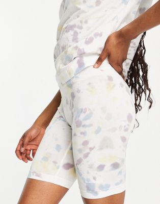 Quiksilver Move With Me tie dye legging shorts in white/multi-Pink