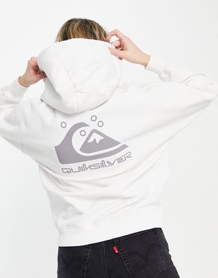 Quiksilver Oversized back print hoodie in cream-White