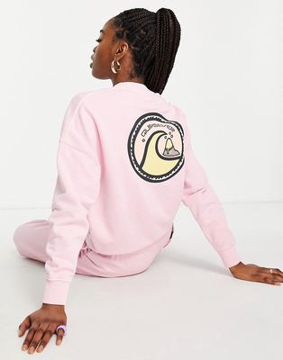 Quiksilver oversized back print sweatshirt in pink-Purple