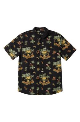 Quiksilver Palm Spritz Floral Short Sleeve Button-Up Shirt in Black