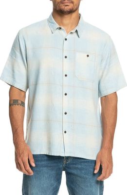 Quiksilver Shadow Light Comfort Fit Plaid Short Sleeve Hemp & Organic Cotton Button-Up Shirt in Celest Blue