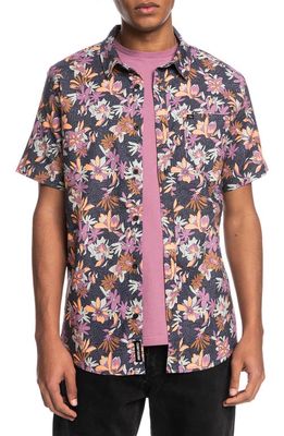 Quiksilver Sunday Stroll Classic Fit Floral Print Short Sleeve Button-Up Shirt in Dusty Orchid Sunday