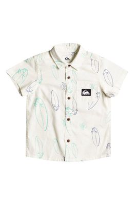 Quiksilver Surfboards Print Organic Cotton Button-Up Shirt in Antique White Surfbrd