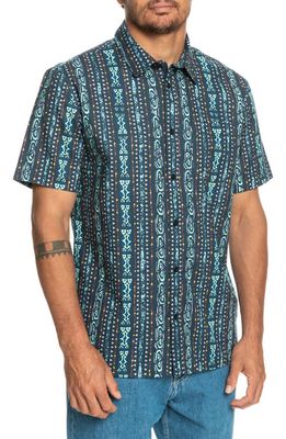 Quiksilver Tracks Regular Fit Short Sleeve Organic Cotton Button-Up Shirt in Midnight Navy