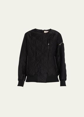 Quilted Backzip Twill Bomber Jacket