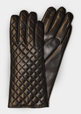 Quilted Leather Gloves w/ Cashmere-Lining