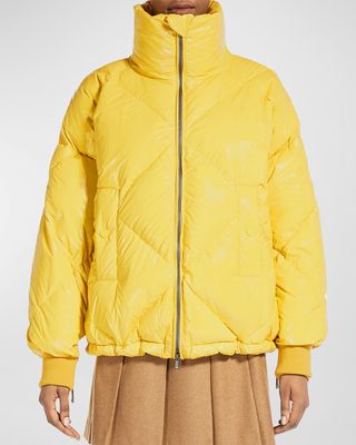 Quilted Zip-Front Taffeta Puffer Jacket