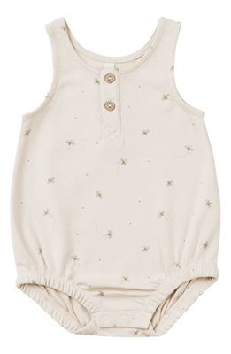 QUINCY MAE Bee Print Organic Cotton Henley Romper in Natural-Bees