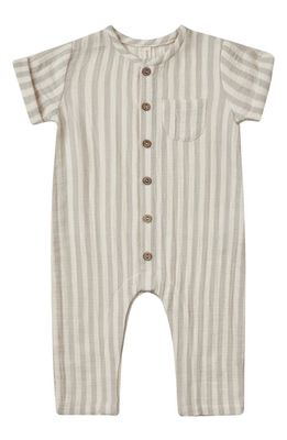 QUINCY MAE Charlie Stripe Organic Cotton Button-Up Romper in Ash Stripe