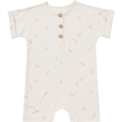 QUINCY MAE Duck Print Henley Organic Cotton Blend Romper in Ivory-Ducks