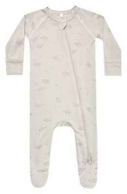 QUINCY MAE Elephants Zip-Up Stretch Organic Cotton Footie in Silver