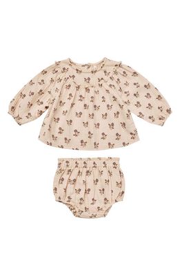 QUINCY MAE Floral Balloon Sleeve Organic Cotton Top & Bloomers Set in Shell