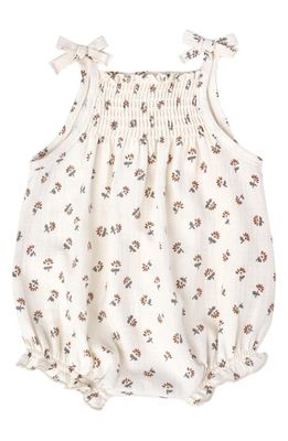 QUINCY MAE Floral Tie Strap Ruffle Organic Cotton Gauze Bodysuit in Ivory