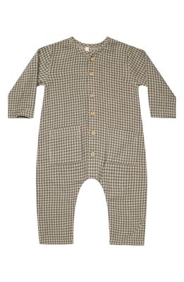 QUINCY MAE Gingham Organic Cotton Woven Romper in Forest