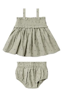QUINCY MAE Mae Dot Print Organic Cotton Gauze Smocked Top & Bloomers in Pistachio