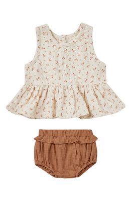 QUINCY MAE Organic Cotton Peplum Tank & Bloomers in Clay-Ditsy