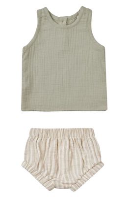 QUINCY MAE Organic Cotton Tank & Stripe Bloomers Set in Sage Stripe