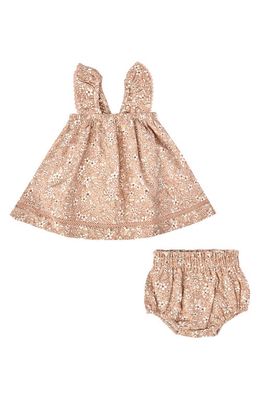 QUINCY MAE Ruffle Organic Cotton Trapeze Dress & Bloomers Set in Apricot-Floral